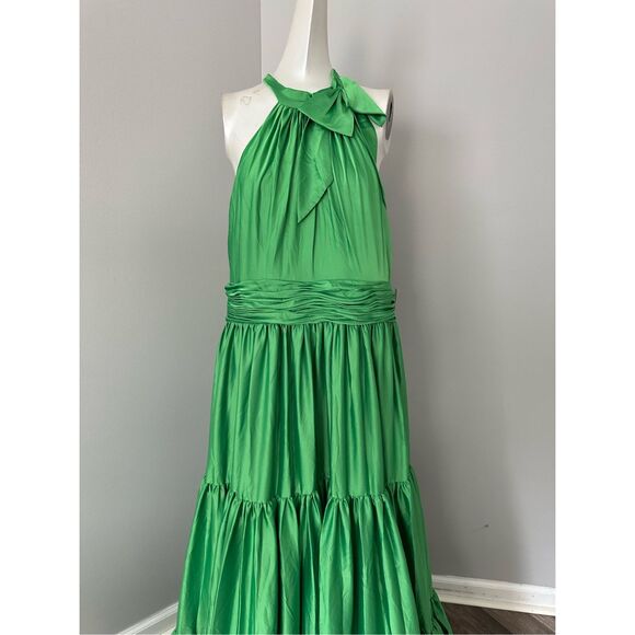 MAC DUGGAL RUFFLE TIERED SOFT TIE HALTER NECK GOWN - Picture 6 of 12